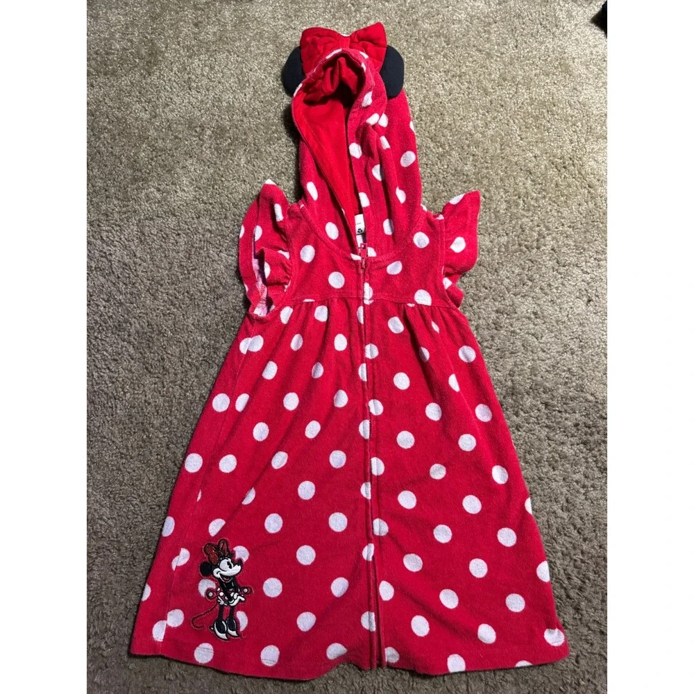 Disney Minnie Mouse Girls Red Polka Dot Hooded Swim Cover Up Robe Size 5/6